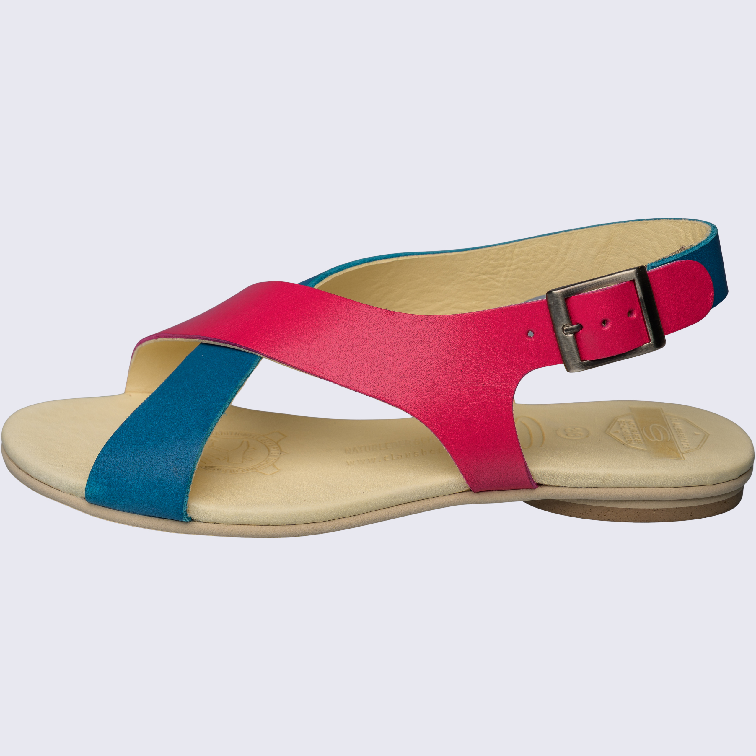 FIRENZE Firenze-federleichte-bequeme-Sandale-Naturleder-Schuh-turquoise-fuchsia