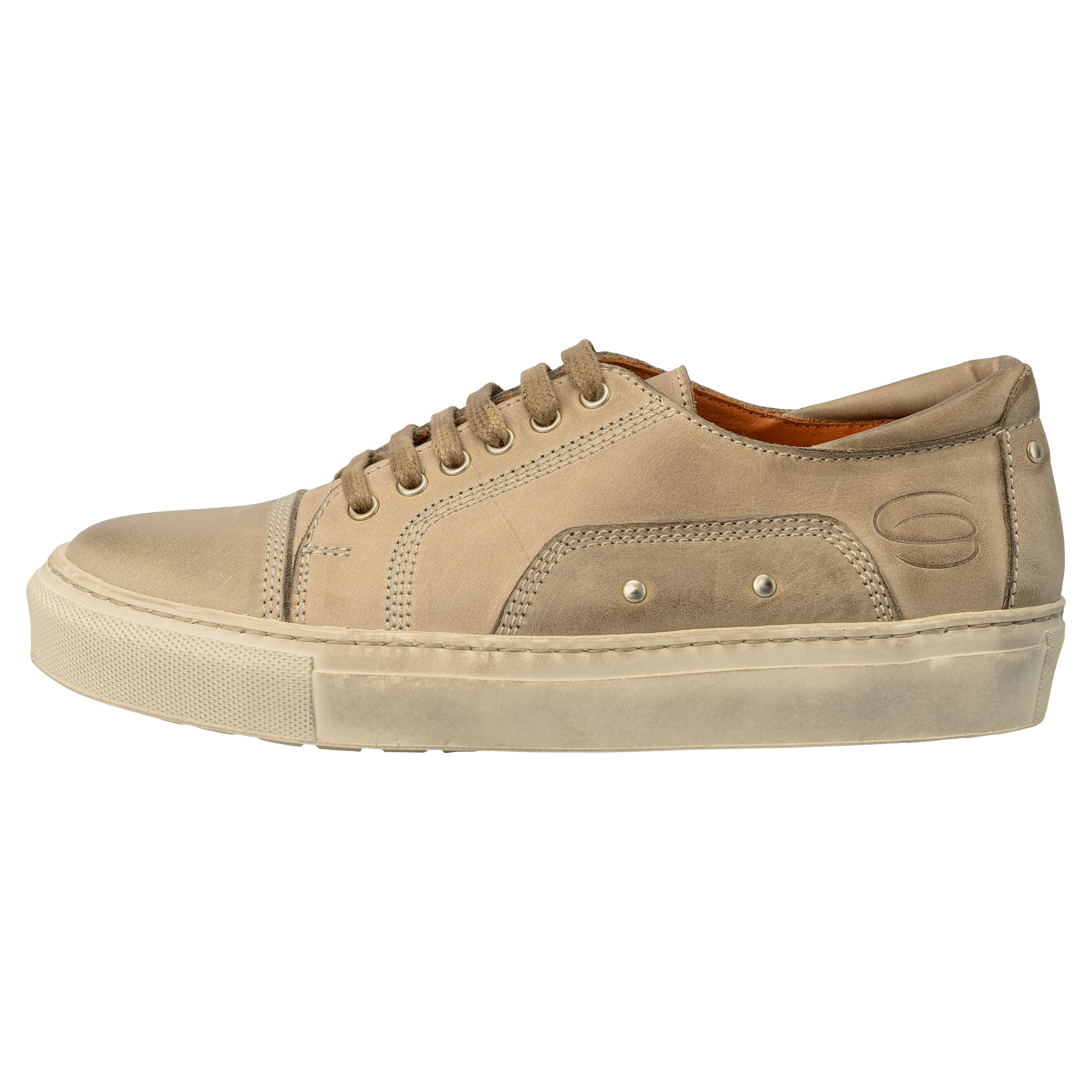 BADMINTON Damen Badminton-Sneaker-Naturleder-Schuh-khaki_aussen